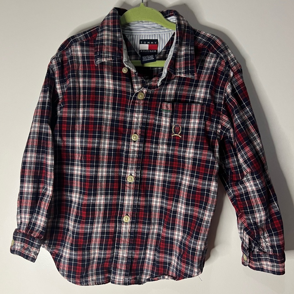 Tommy Hilfiger boys 4T cotton plaid Val and red long sleeve button shirt